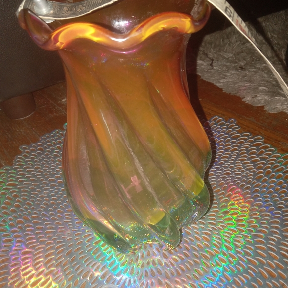 Vintage Hand-blown Teleflora Vase Watermelon Pink & Green Scallop Design 6.75" - Picture 4 of 4